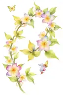 forget me not with stem and leaves and yellow butterfly tattoo design idea