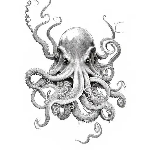 Design a dynamic and highly detailed tattoo featuring an immense octopus or kraken at the heart of a turbulent sea battl tattoo design idea