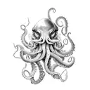 Design a dynamic and highly detailed tattoo featuring an immense octopus or kraken at the heart of a turbulent sea battl tattoo design idea