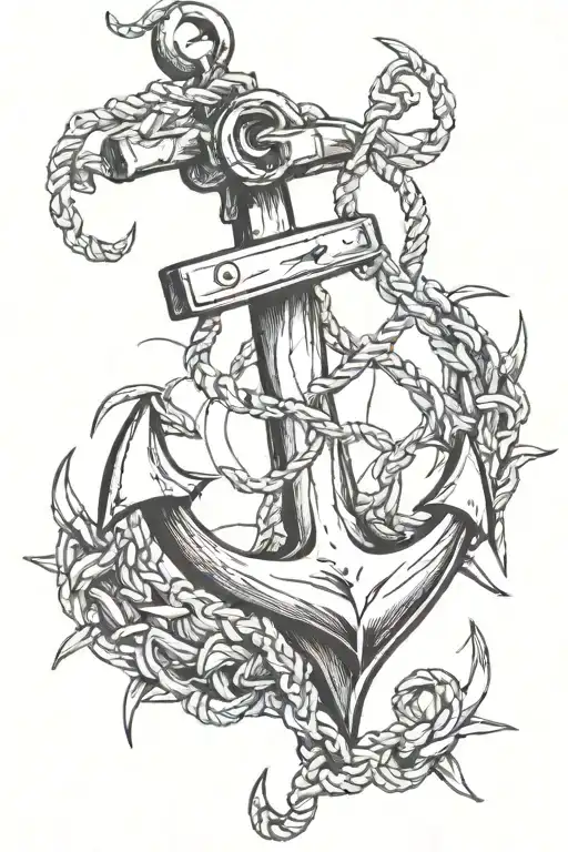 Anchor wrapped in Barbed wire wrapped around it tattoo design idea