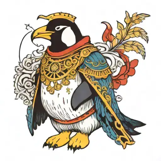 emperor penguin dress as a Roman emperor tattoo design idea