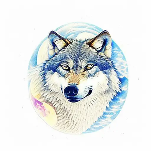 wolf forest mountains lake moon tattoo design idea