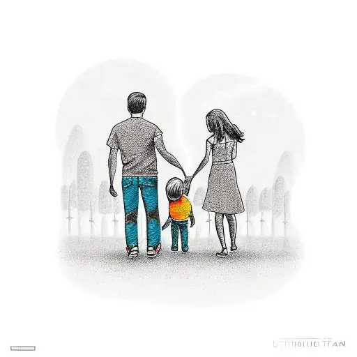 family of 4 holding hands, stickman tattoo design idea