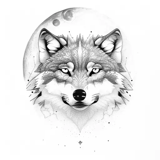 wolf forest mountains lake moon tattoo design idea
