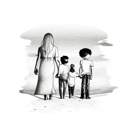 family of 4 holding hands, stickman tattoo design idea