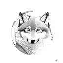 wolf forest mountains lake moon tattoo design idea