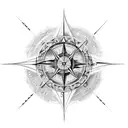 An intricate compass surrounded by iconic Lord of the Rings locations, representing the journey of a quality engineer tattoo design idea