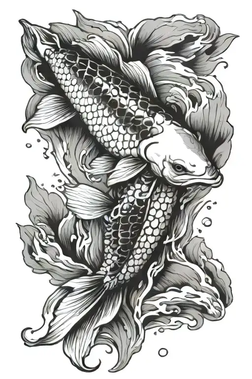 koi fish swimming upstream tattoo design idea