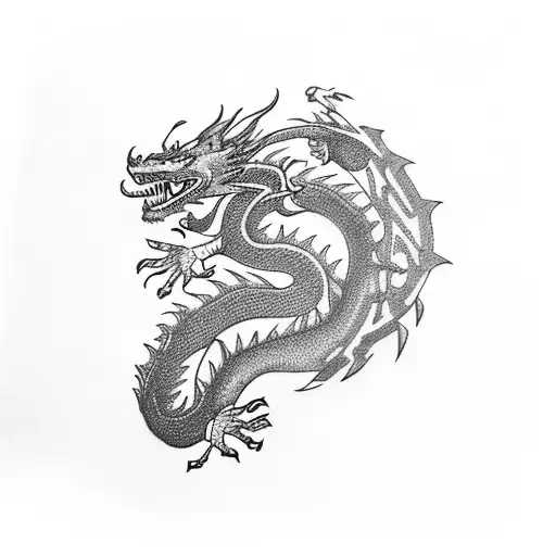 Wildlife conservation scene with a dragon flying overhead tattoo design idea