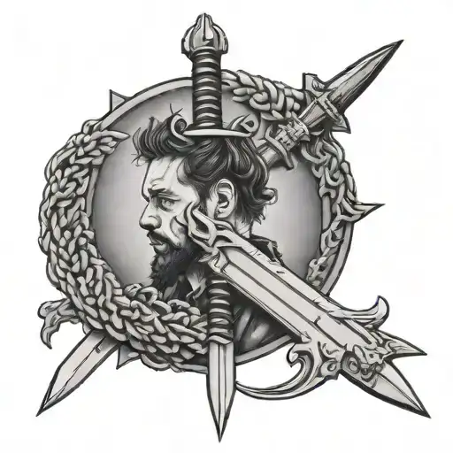 Post Malone sword with the weeknd star sign tattoo design idea