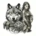 Wolf anf female warrior tattoo design idea