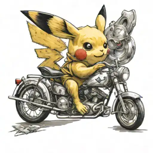 pikachu op koersfiets en bier tattoo design idea