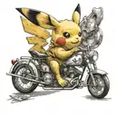 pikachu op koersfiets en bier tattoo design idea