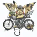 pikachu op koersfiets en bier tattoo design idea