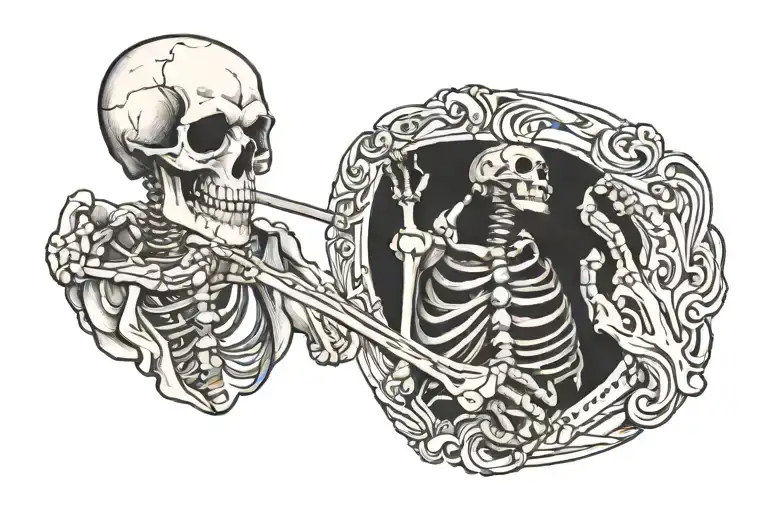 skeleton smoking cigarette tattoo design idea