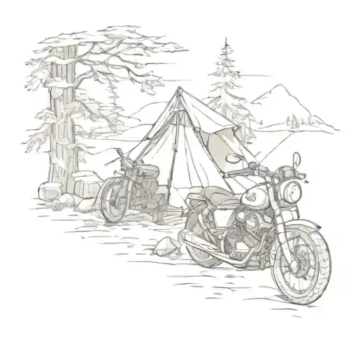 camping and motorcycle tattoo design idea