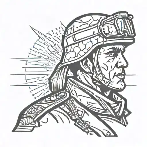 Create a tattoo featuring a silhouette of a soldier in uniform saluting, symbolizing the client's retired army officer status and dedication to military service tattoo design idea