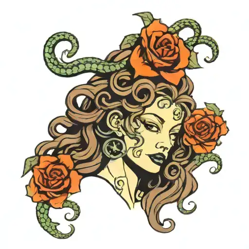 Medusa head with snakes as hair holding broken heart tattoo design idea