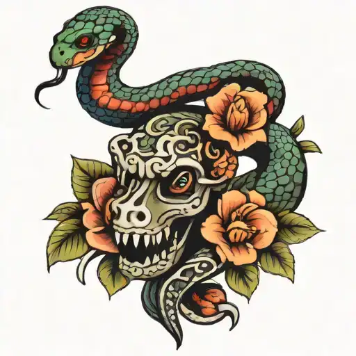 snake  with flowers up wrist to fingers  tattoo design idea