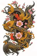 cherry blossom tree and phoenix rising tattoo design idea