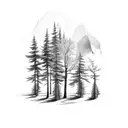 wilderness, trees, stream, black and white tattoo design idea
