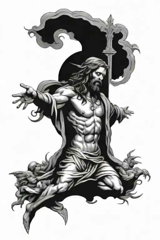 Jesus christ, angels, heaven vs hell tattoo design idea