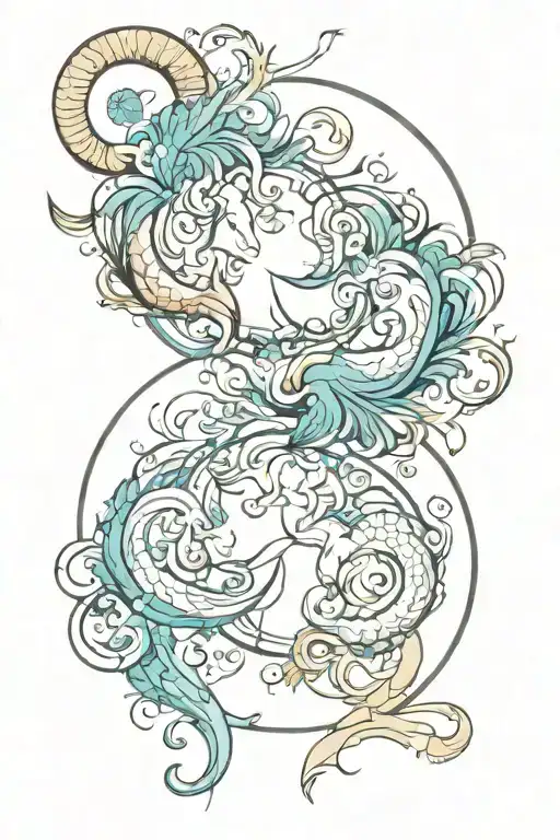 Aries and pisces sign incorporated tattoo design idea