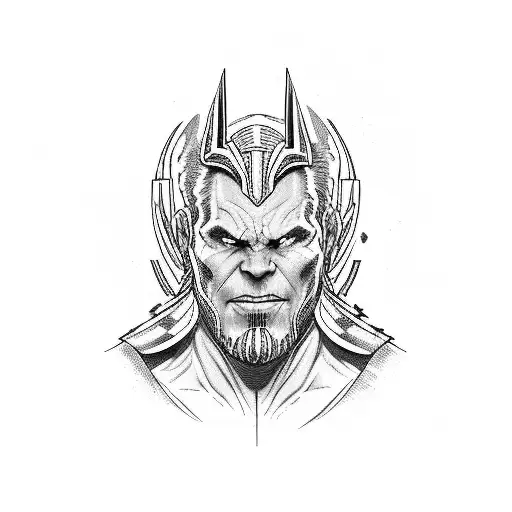 thanos half face and zeus half face  tattoo design idea