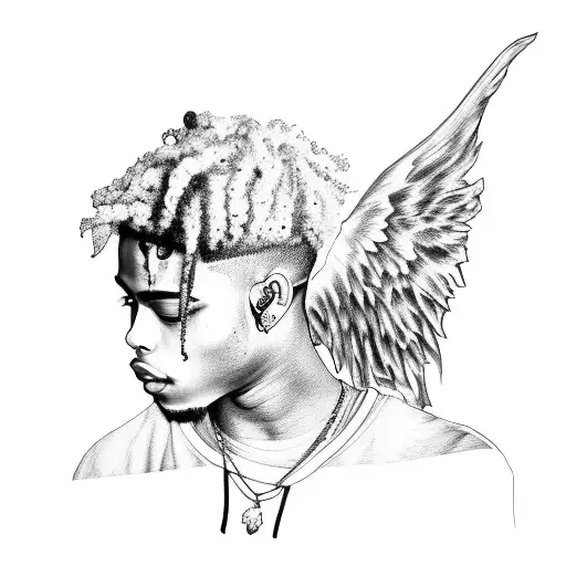 xxxtentacion Schriftzug mit den Wörtern Angel Deamon und legend  tattoo design idea