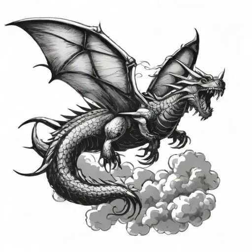 A World War 2 fighter pilot battling a dragon in the sky, representing courage and strength tattoo design idea