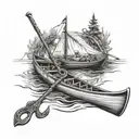 fish hook intertwined around the canoe while people are fishing tattoo design idea