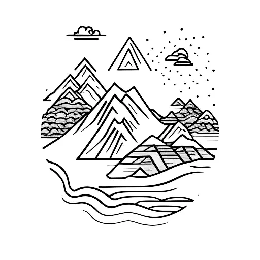 A minimalist tattoo of a silhouette of a traveler walking along a scenic mountain trail tattoo design idea