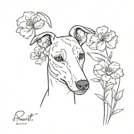 whippet and carnation flowers tattoo design idea
