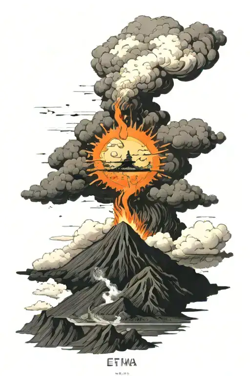 Etna erupting with a view from Catania tattoo design idea