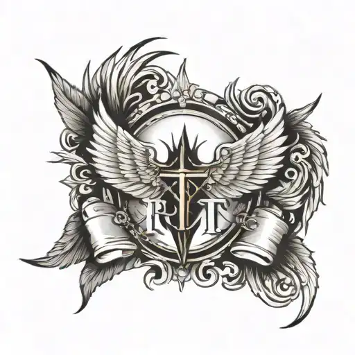 Chest piece tattoo with wings, and big letters 'YESHUA'. Covering the pecs, beneath the pecs and nipples. mountains tattoo design idea