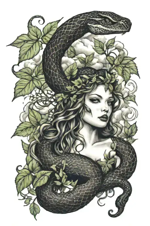black snake, poison ivy and clouds  tattoo design idea