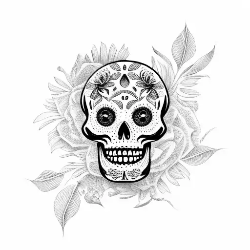 calavera con flores tattoo design idea
