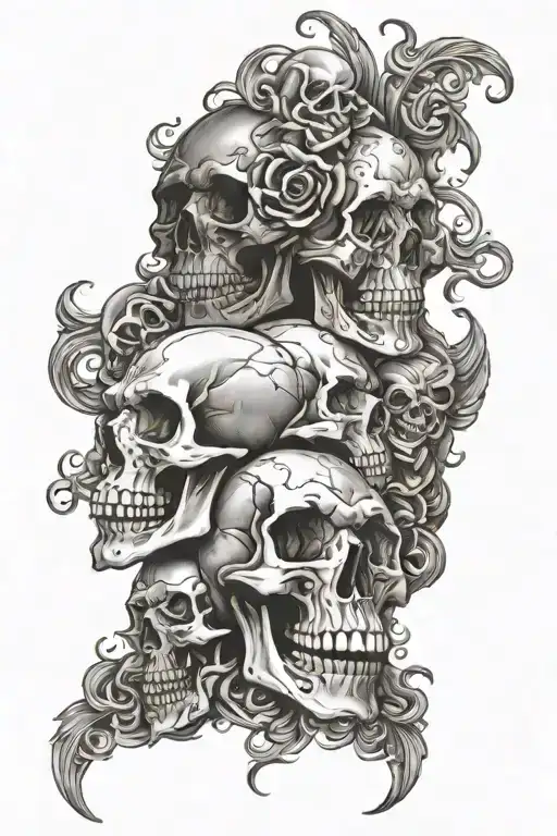 the 7 deadly sins as skulls one under the other with smoke every skull should have the specific apparence of each sin tattoo design idea