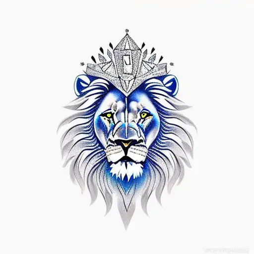 lion with diamond hart protecting a fish tattoo design idea