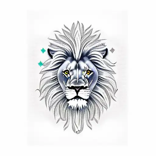 lion with diamond hart protecting a fish tattoo design idea
