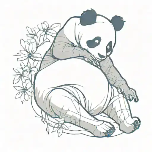 a cute panda lying on its back, half its body is x ray, aka seeing its skeleton. above his head is a baby mobile tattoo design idea