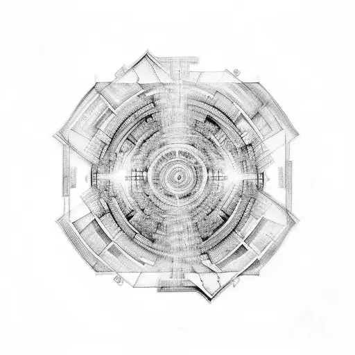 An intricate labyrinth with a guiding light at the center tattoo design idea