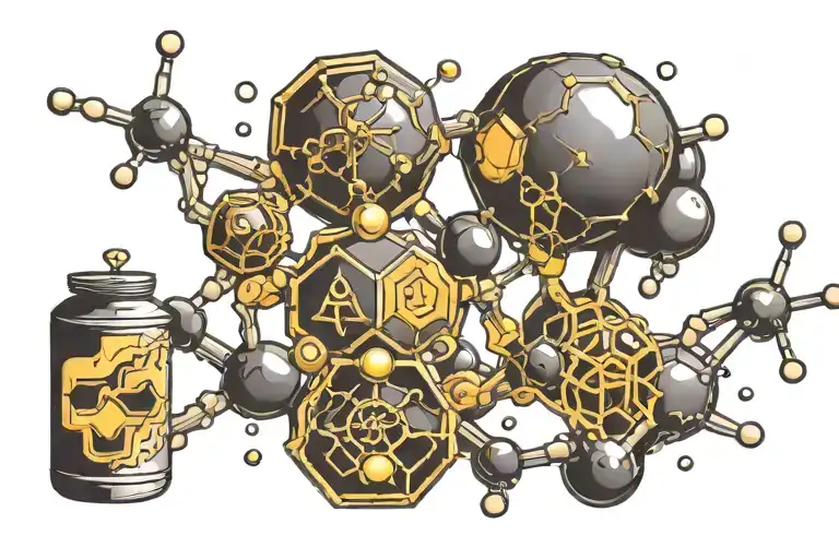 caffeine molecule, dopamine molecule, seratonin molecule horizontally tattoo design idea