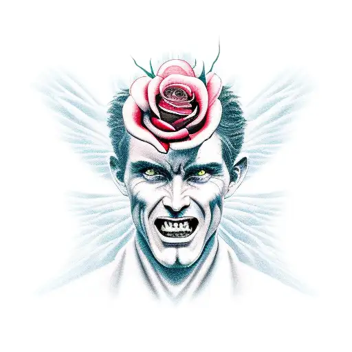 God and Devil with Rose tattoo design idea
