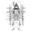 A sketch-style tattoo of a majestic samurai warrior meditating in an Egyptian temple, blending your fascination with samurai culture and ancient Egypt. tattoo design idea