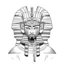 A sketch-style tattoo of a majestic samurai warrior meditating in an Egyptian temple, blending your fascination with samurai culture and ancient Egypt. tattoo design idea