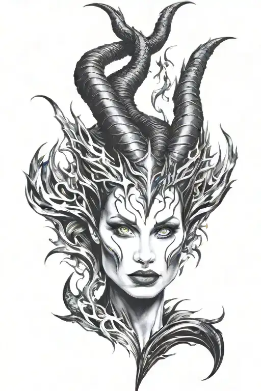 Maleficent's face emerging within the flames of the Maleficent dragon  tattoo design idea