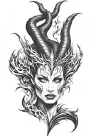 Maleficent's face emerging within the flames of the Maleficent dragon  tattoo design idea
