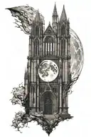gothic cathedral with moon tattoo design idea