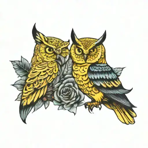 yellow butterfly and owl  tattoo design idea